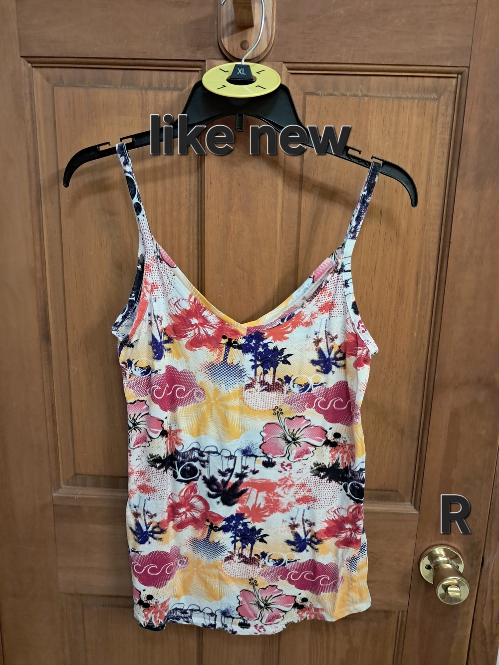 OP Tropical Floral V-Neck Cami in White, Pink, Yellow, Navy